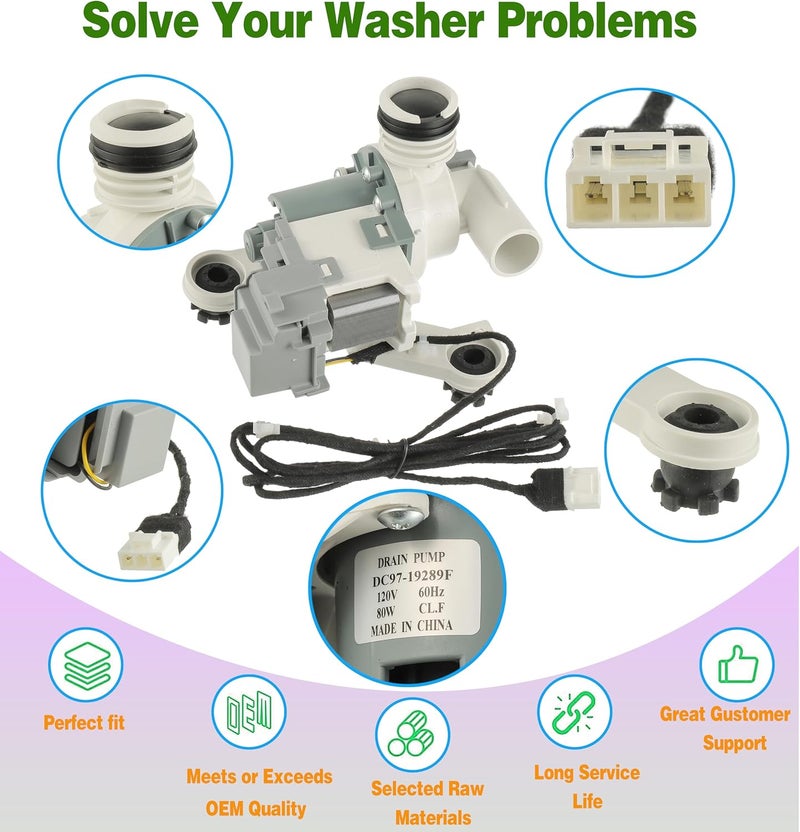 BOSHCHEN Upgraded DC97-19289F DC97-19289B PX3516-01 Washer Drain Pump Assembly Compatible with Samsung Washing Machine Replaces DC97-19289A DC97-17366A DC97-17366J DC97-17349B AP6806651 PS12592631 EAP12592631 - Image 4